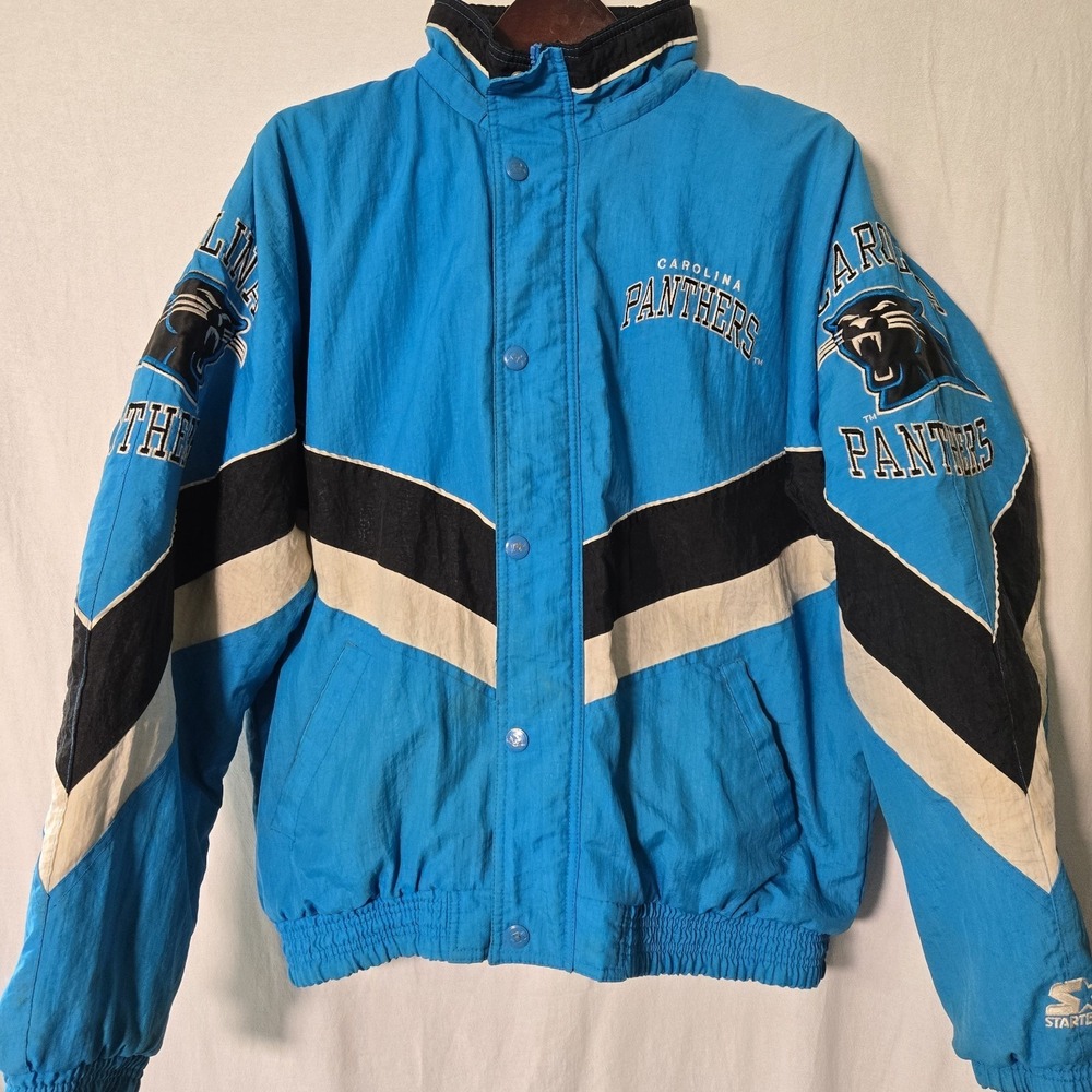 Vintage 90s Carolina Panthers Starter Puffer Jacket M NFL Pro Line Full Zip Logo